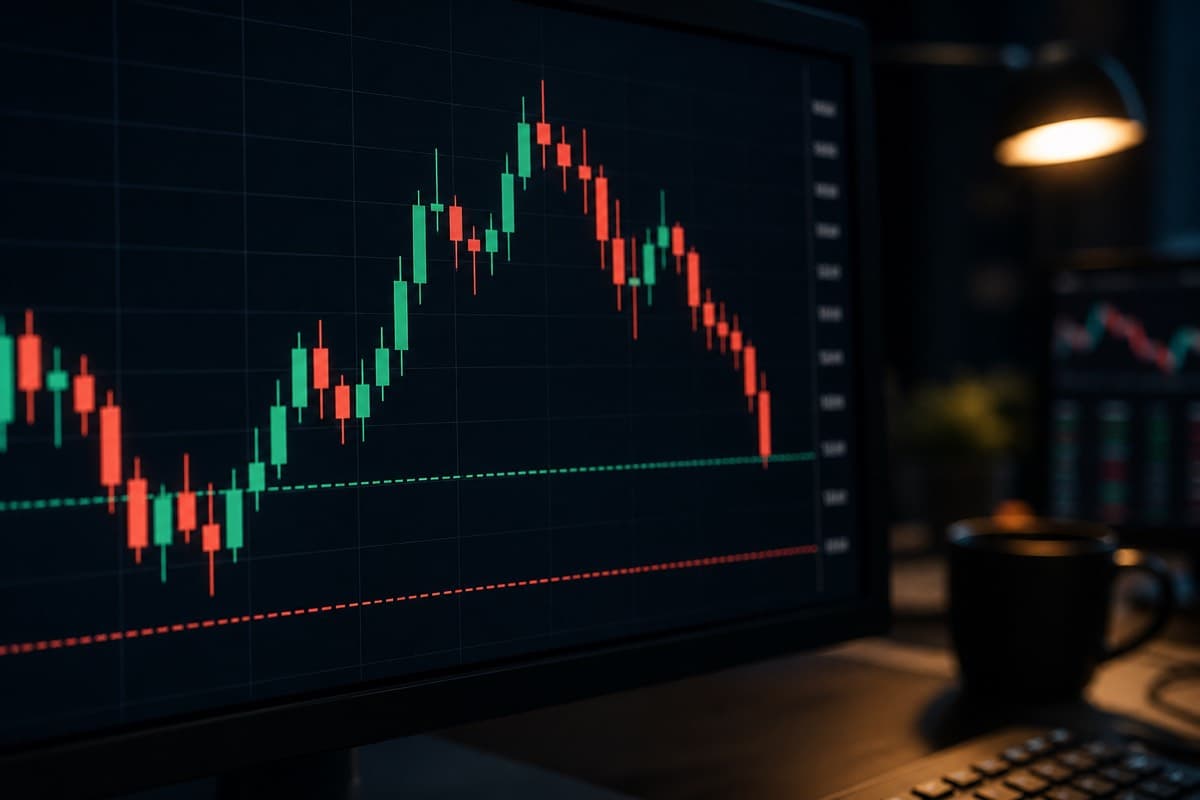 Candlestick chart with support level and stop loss zone marked
